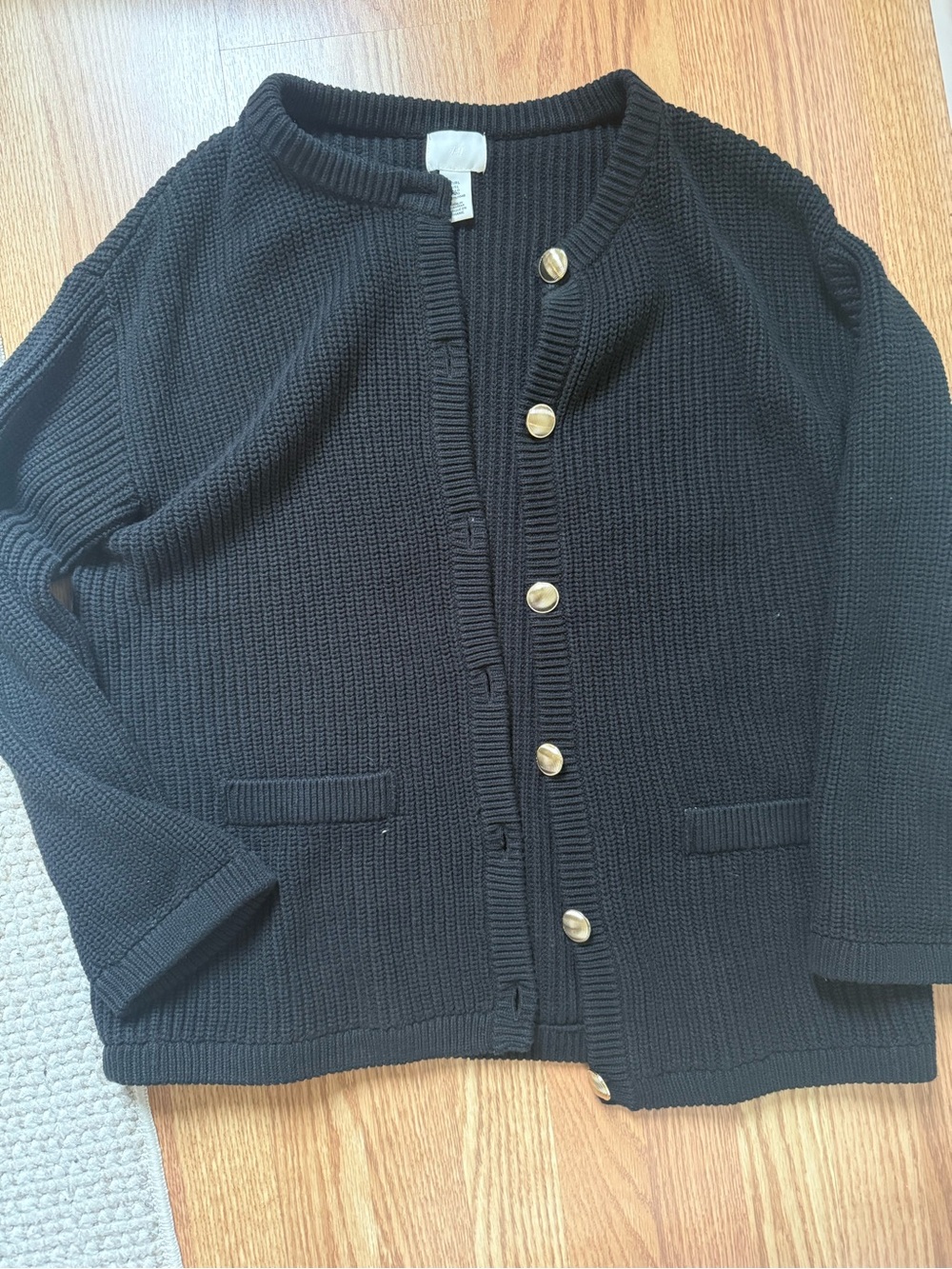 Black Knit Cardigan with Gold Buttons